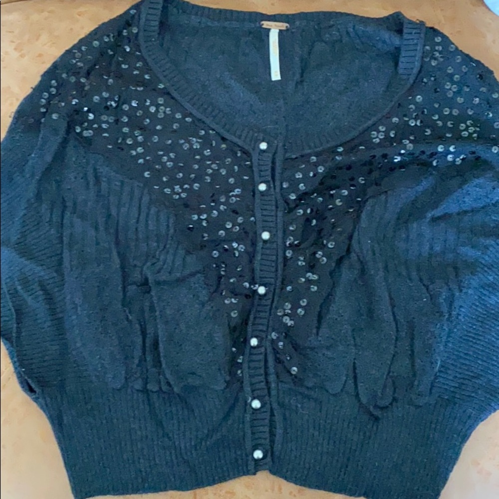 Free People XS Black Short Sleeve Cardigan